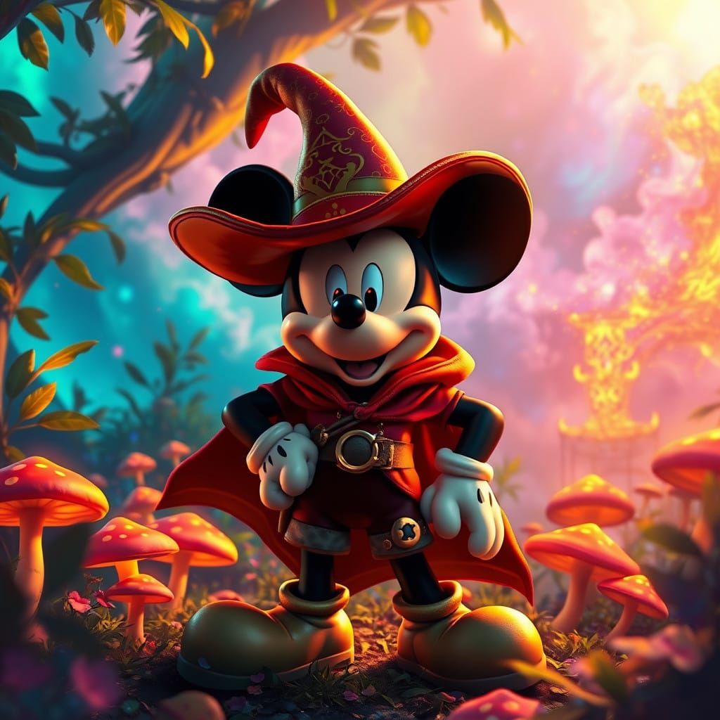 Epic Fantasy Warrior Mickey Mouse in Vibrant Dreamworld