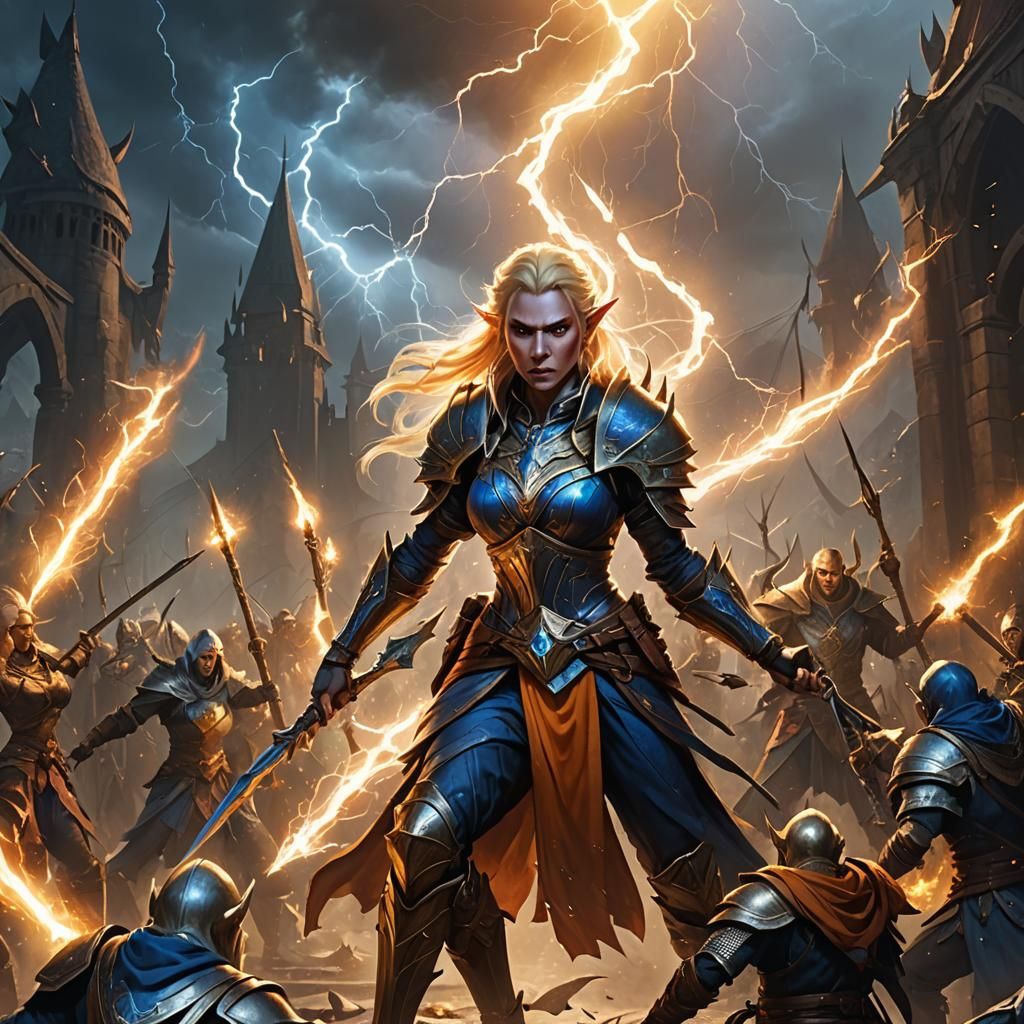 Angry High-Elf Sorceress Summons Lightning Blast