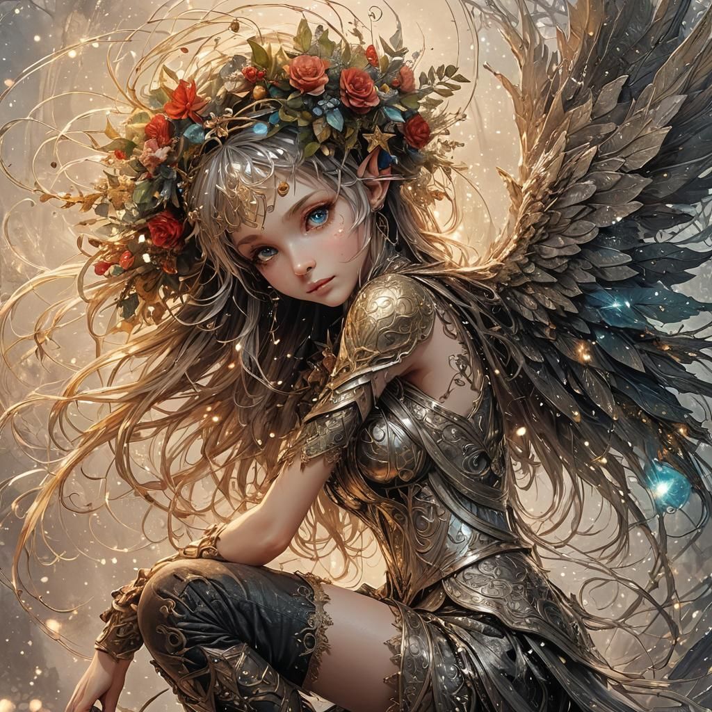 Elf in Misty Forest, Acrylic Painting