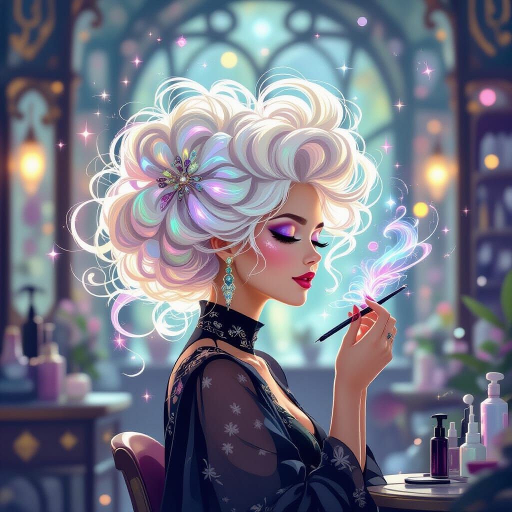 Magical Hairdresser Creating Fantastical Hairstyles in Art N...