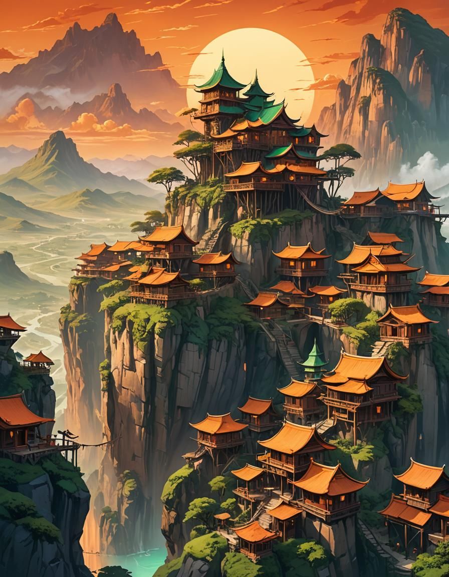 Medieval Fantasy Village on Emerald Mountains