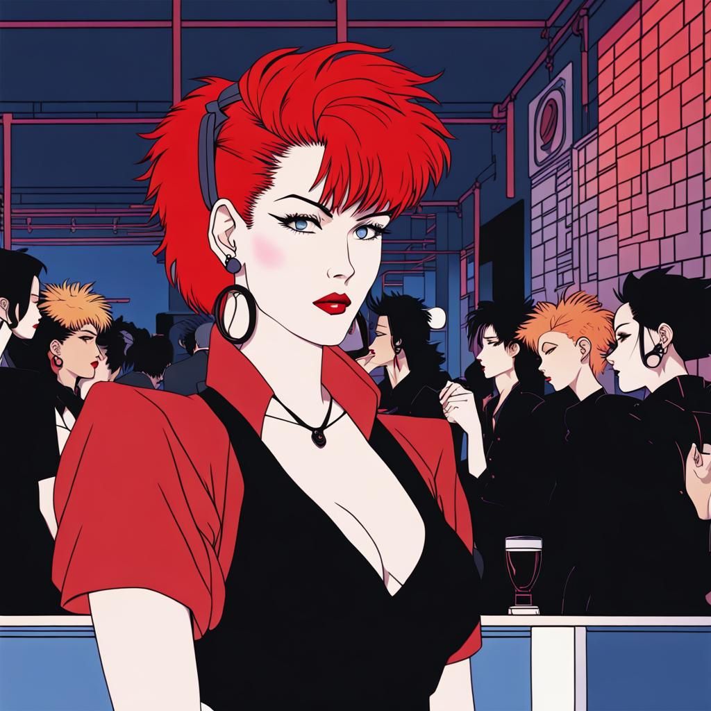 80s Anime Women in Nagel Style at Club