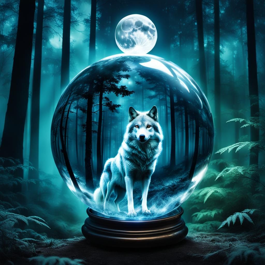 Smoky Wolf Genie in Fortune Telling Glass Ball