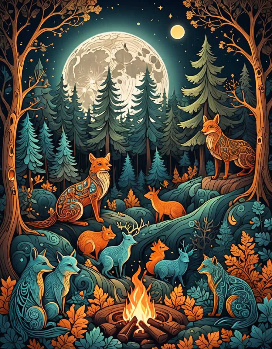 Magical Forest Animals Council by Firelight