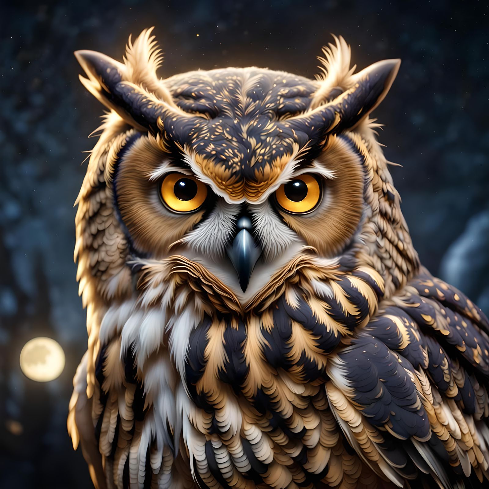 Majestic Owl Face Under Starry Sky