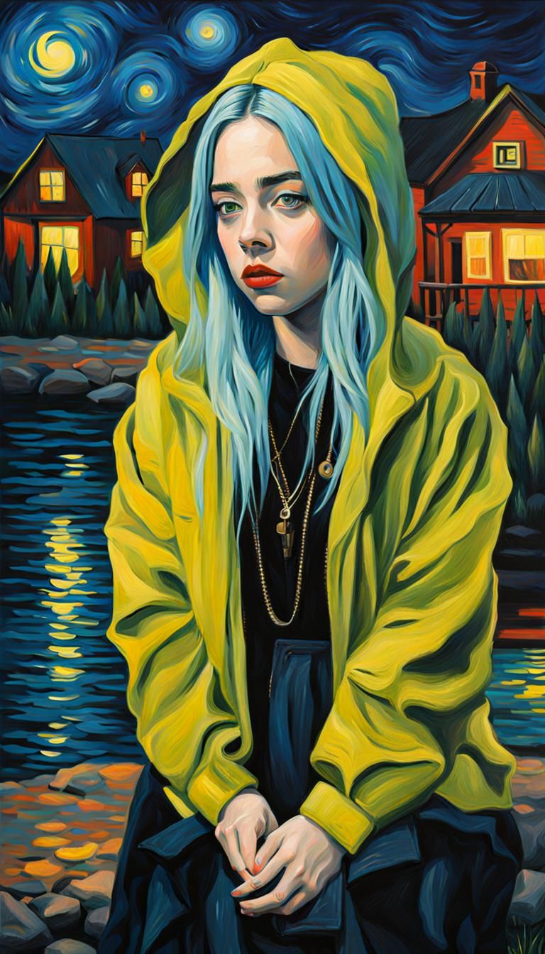 Billie Eilish in Van Gogh Style at Night