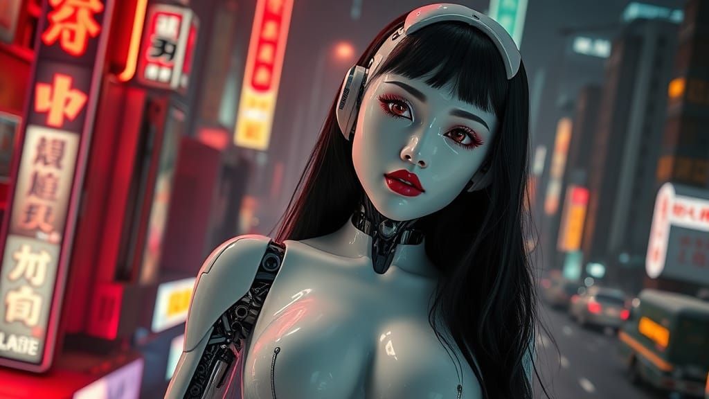 Cyberpunk Android Pinup in Hyperrealistic Style