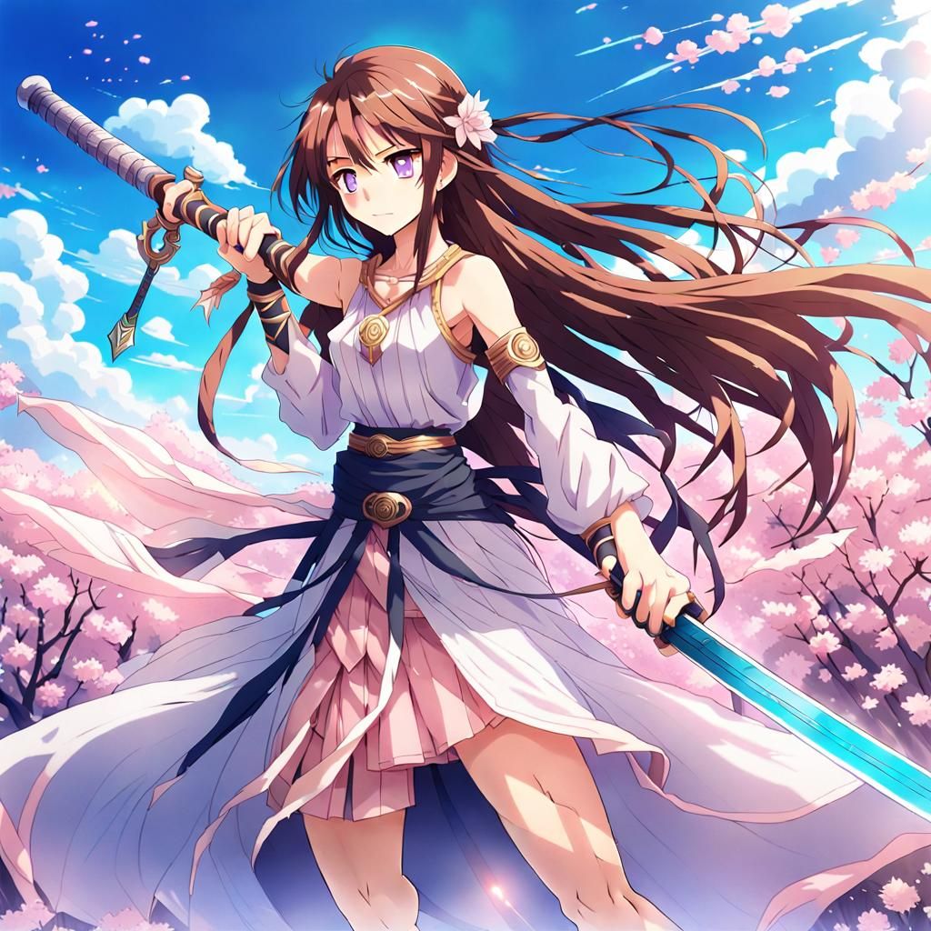 Female Warrior with Katana in Anime Style