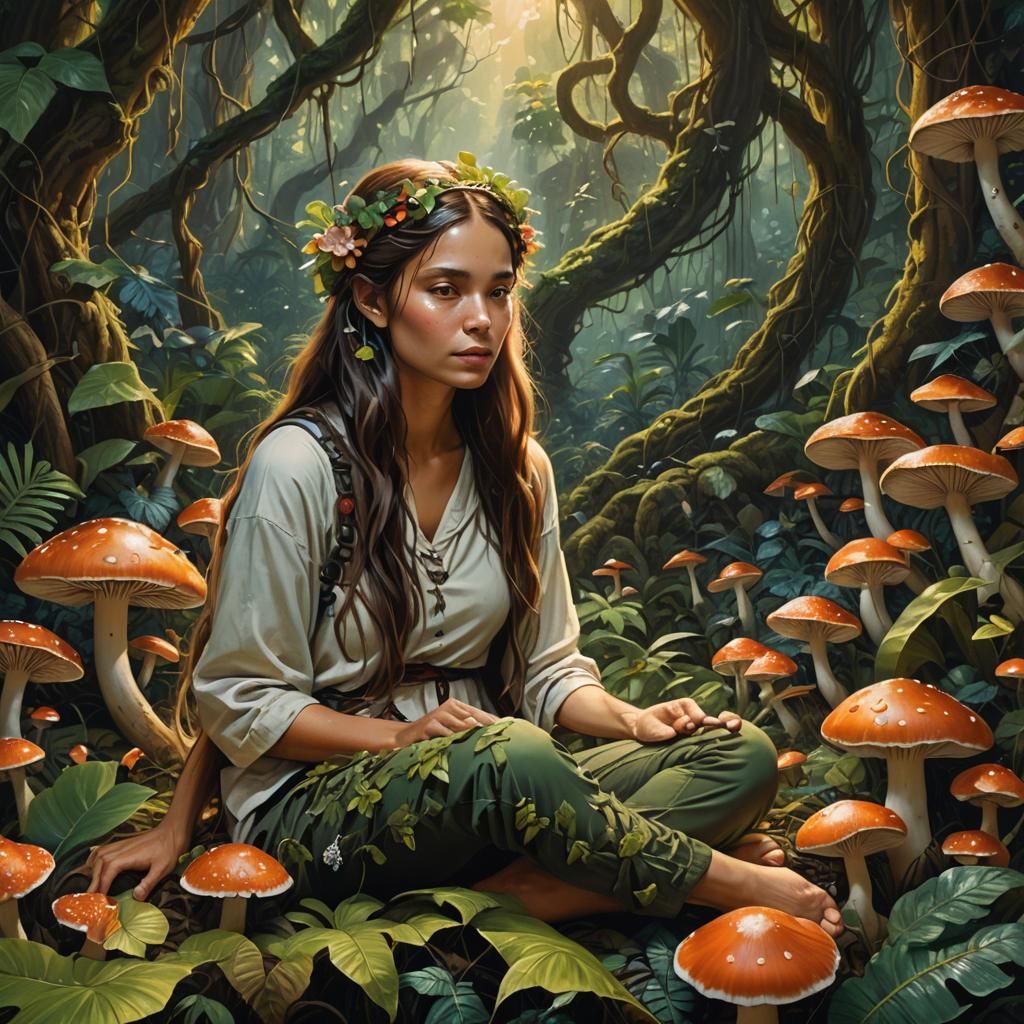Serene Woman in Rainforest: Fantasy Concept Art