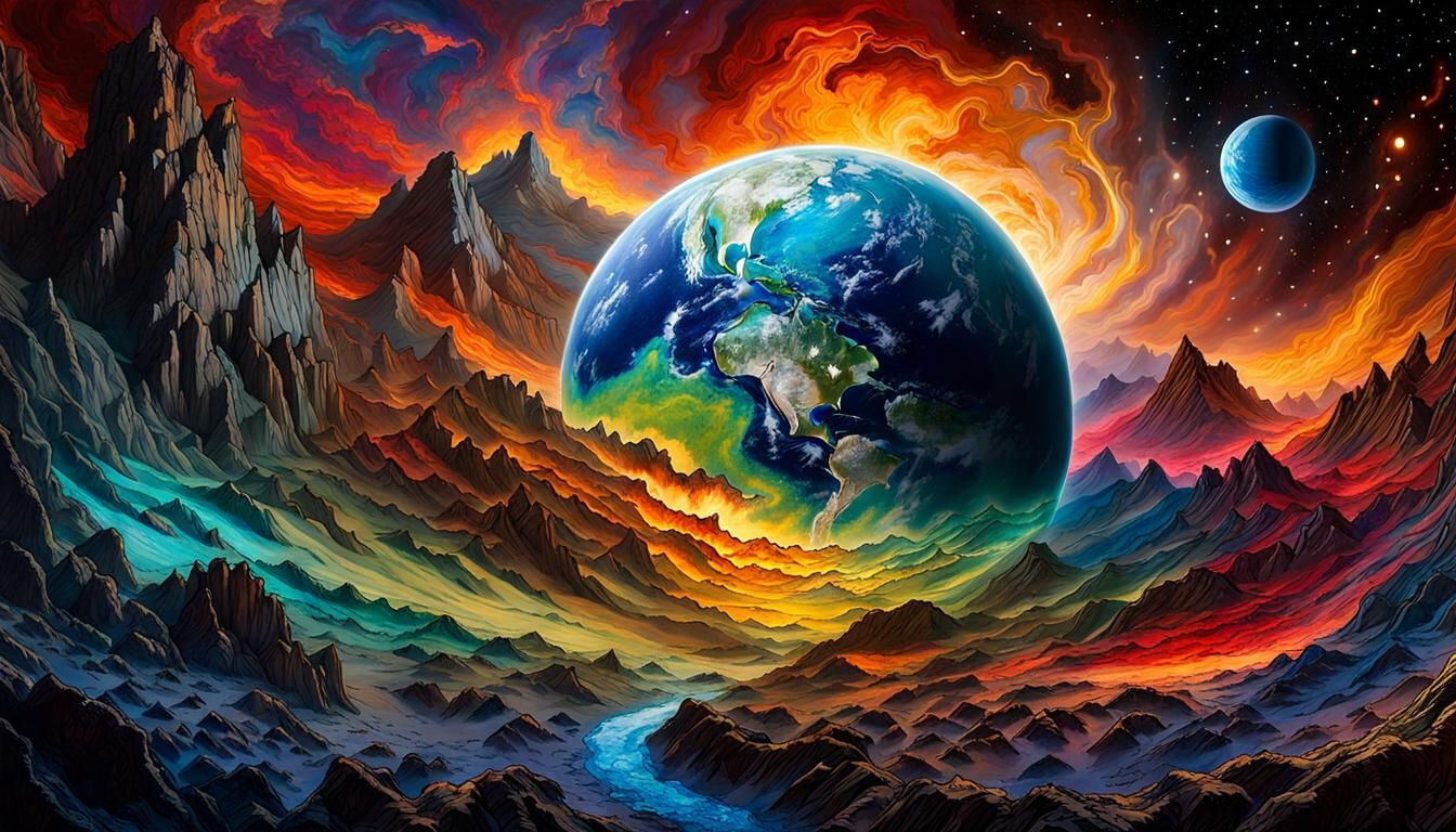 Cosmic Earth Art Masterpiece in Alcohol Ink