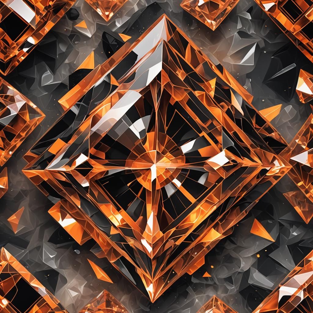 Vibrant Orange Resin Crystal in Cubist Art Deco Style