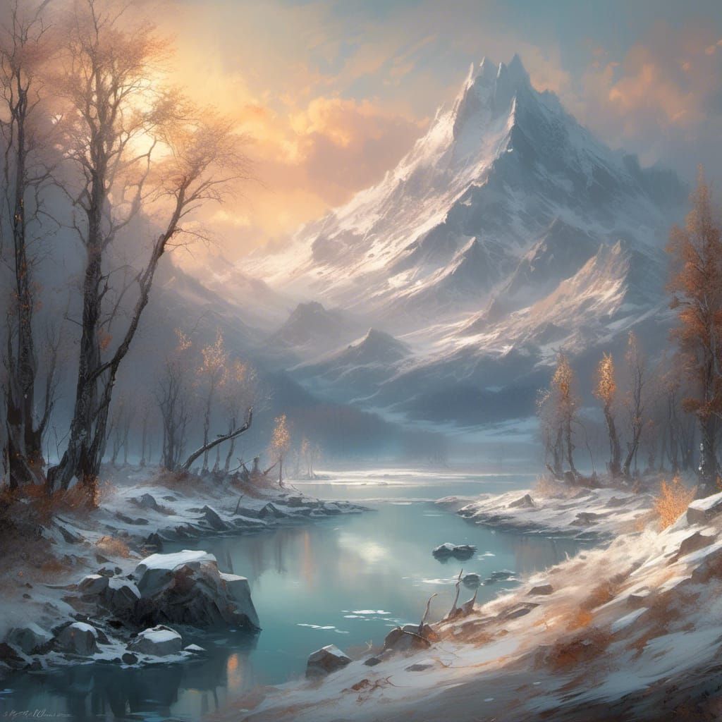 Snow-Clad Mountains in Golden Light