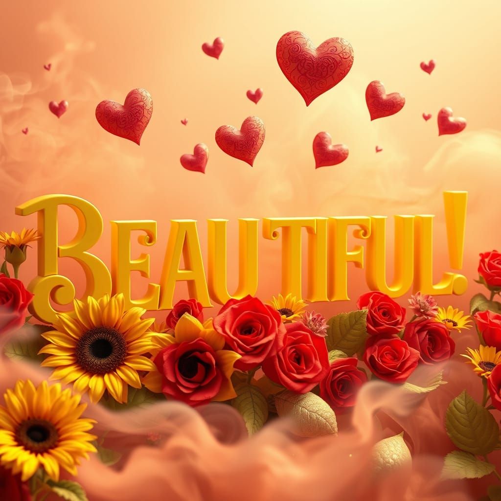 Luxurious Art Nouveau Typography with Sunflowers and Roses i...