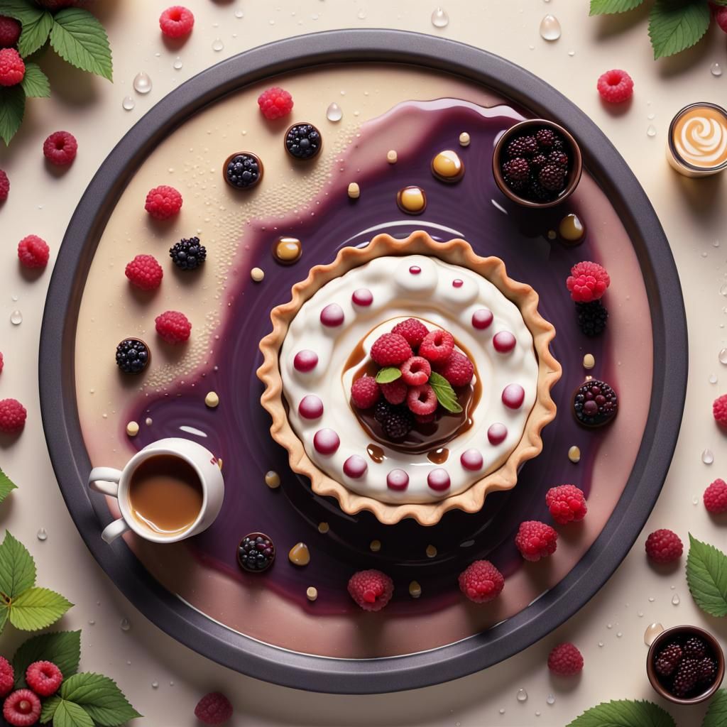 Hyperrealistic Pie Artistry in a Zen Garden