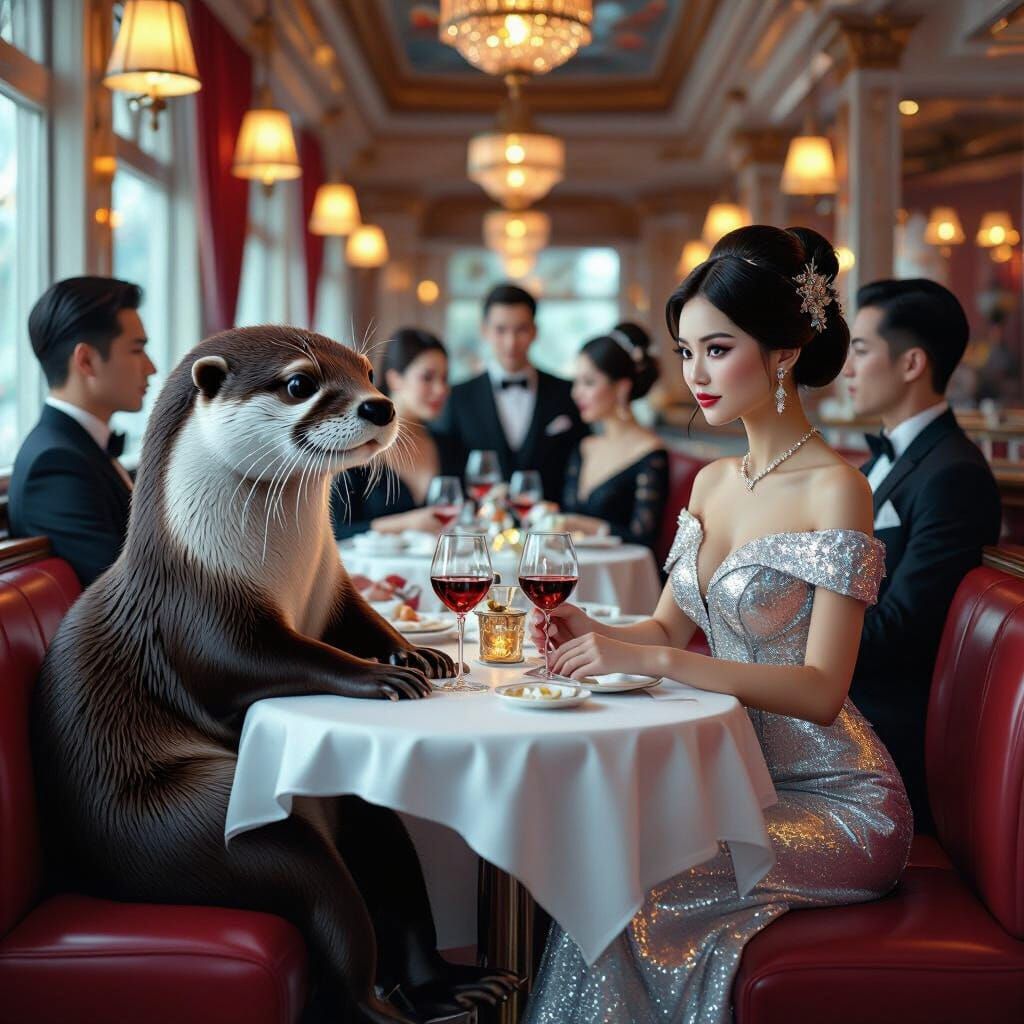 Otter and Girl Dine in Ethereal Fantasy Restaurant