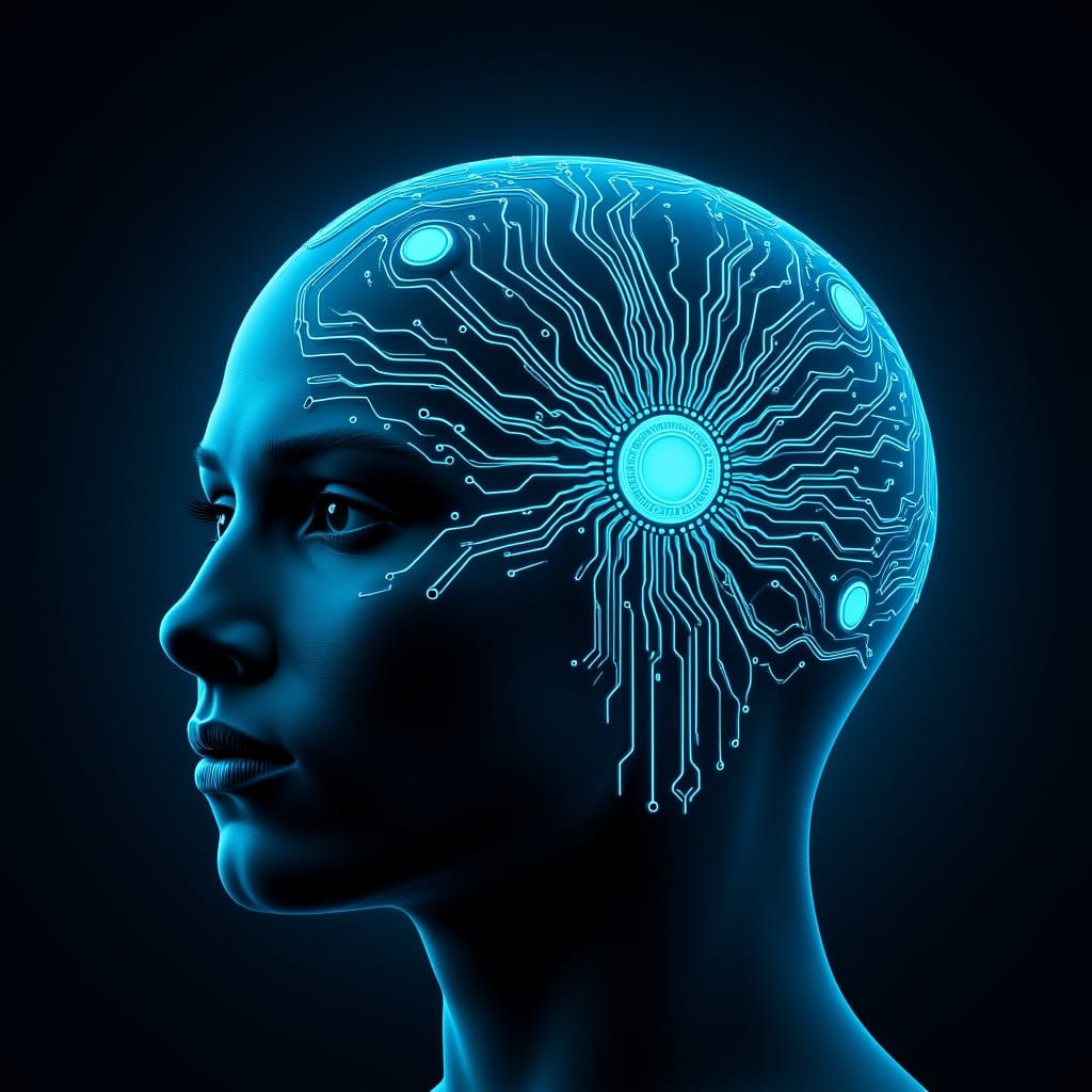 Human Brain With Micro Electronic Circuitry Texture