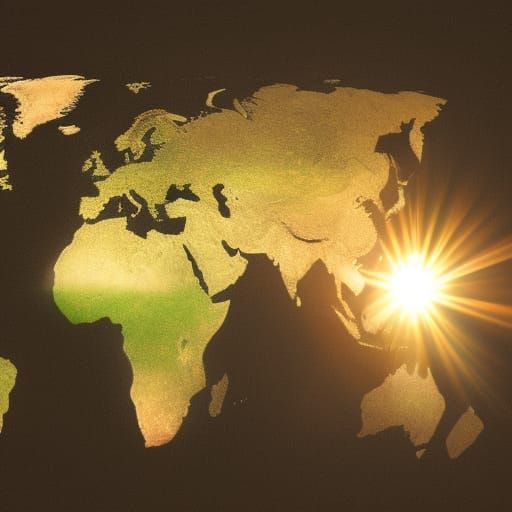 Colorful Sun Shining on Earth in Darkness