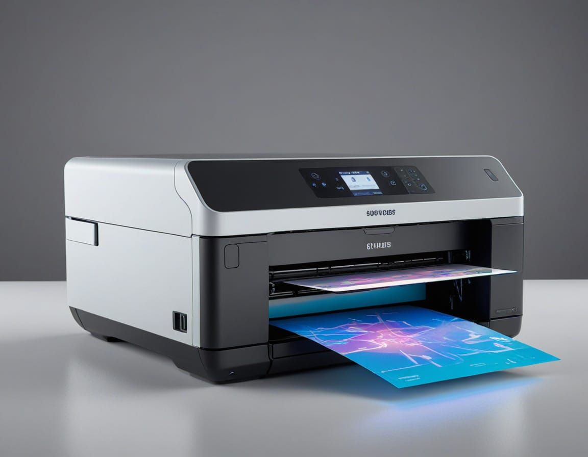 Futuristic Holographic Printer in Cyberpunk Style