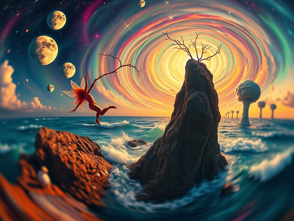 Fairy Blown by Hurricane Over Psychedelic Sea