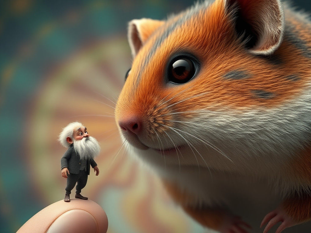 Minuscule Man and the Giant Hamster: 3D Digital Art