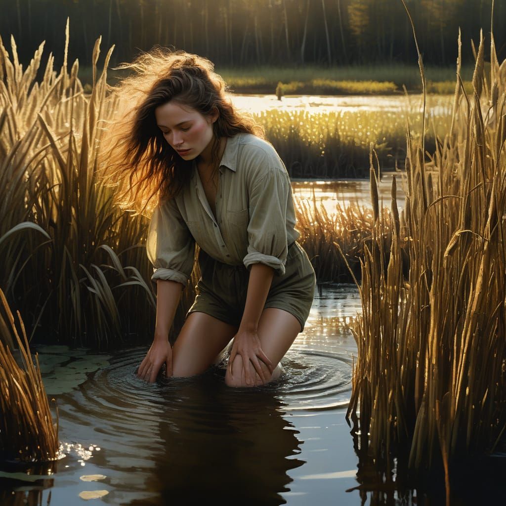 Woman in Earthy Tones, Wyeth-Inspired Painting