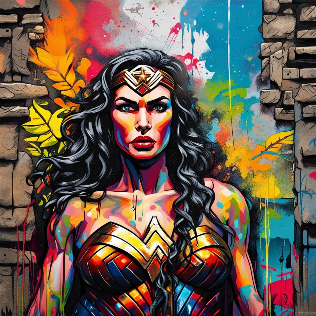 Wonder Woman Graffiti Art in Angkor Jungle