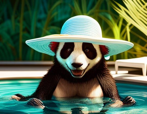 Panda in Swimming Pool: Detailed 3D Digital Art
