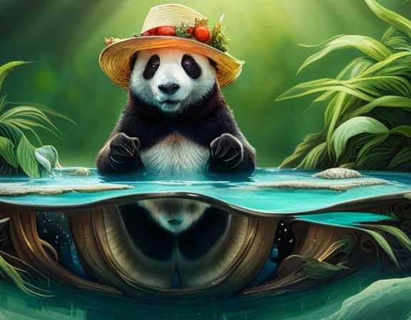 Panda in Pool: Detailed 3D Digital Art