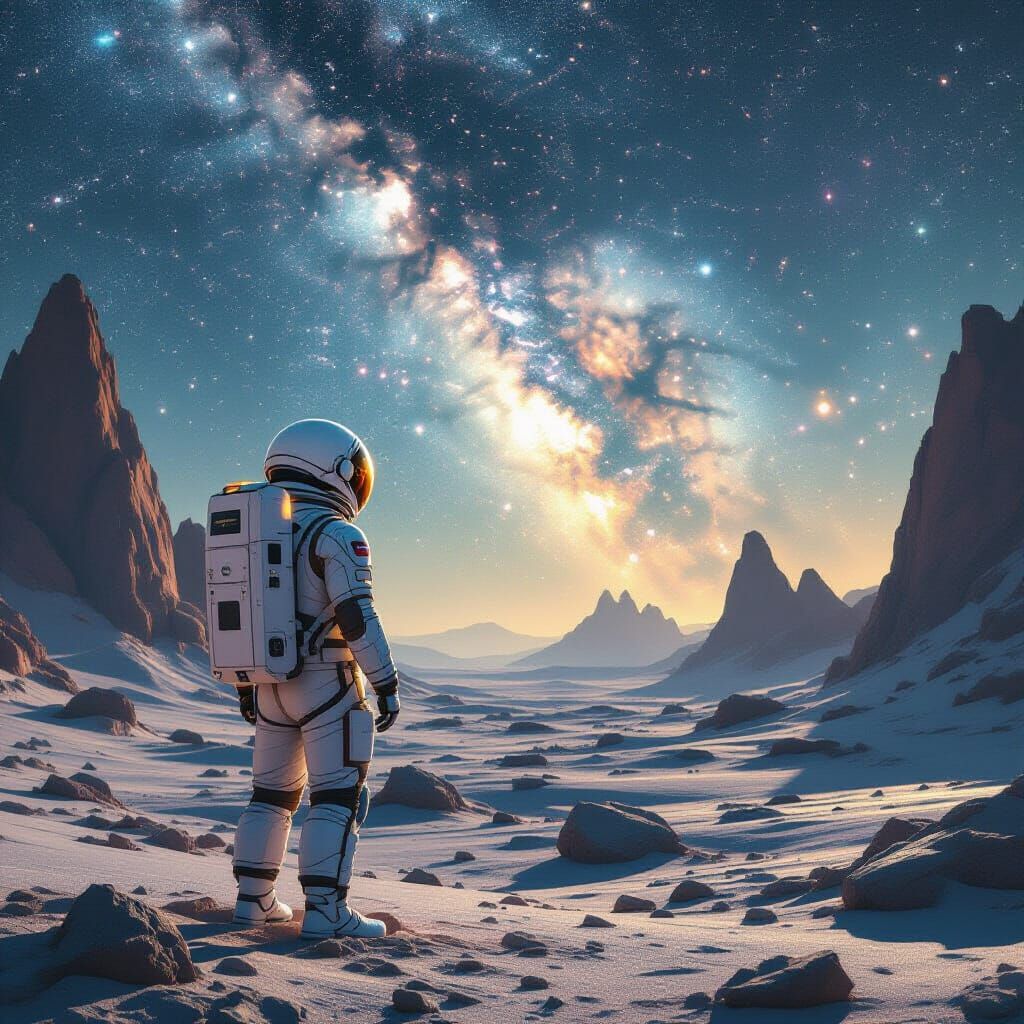 Astronaut on Alien Planet in Retro Style