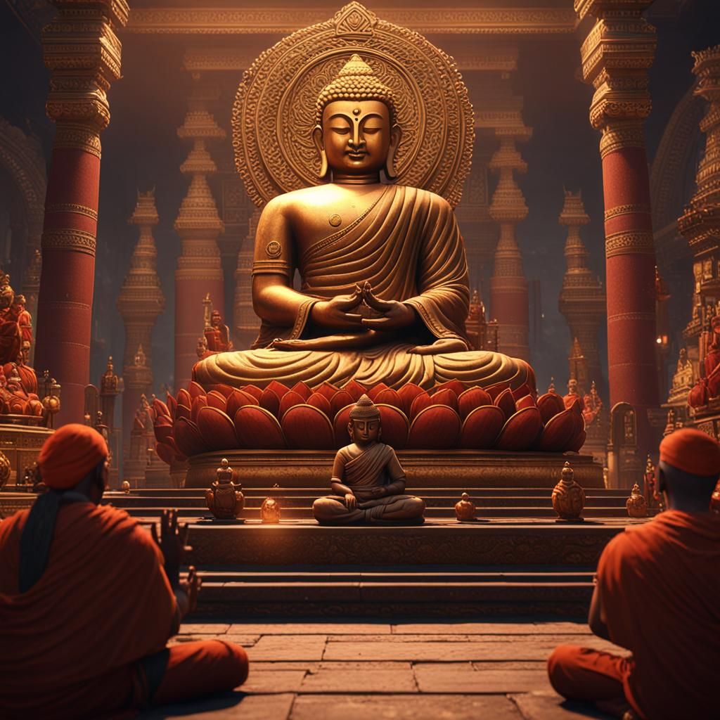 Buddha Teaching Monks: 3D Cinematic Render