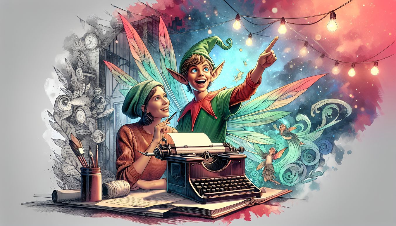 Enchanting Elf Recounts Fairy Tale: Ink and Color Illustrati...