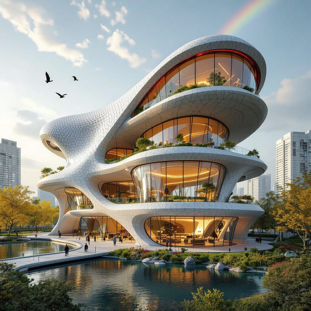 Futuristic Flower Building with Organic Design