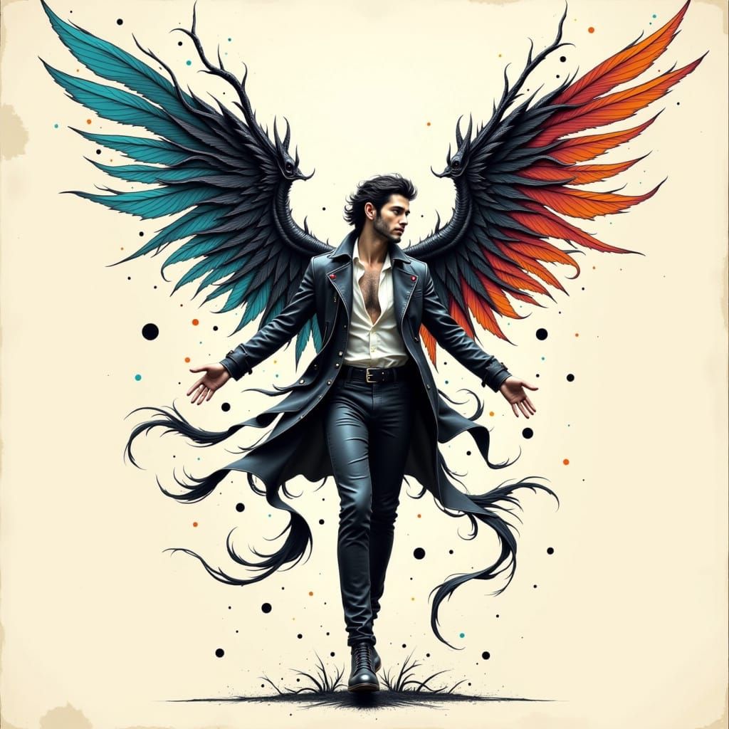 Male Angel with Wings in Fantastical Style