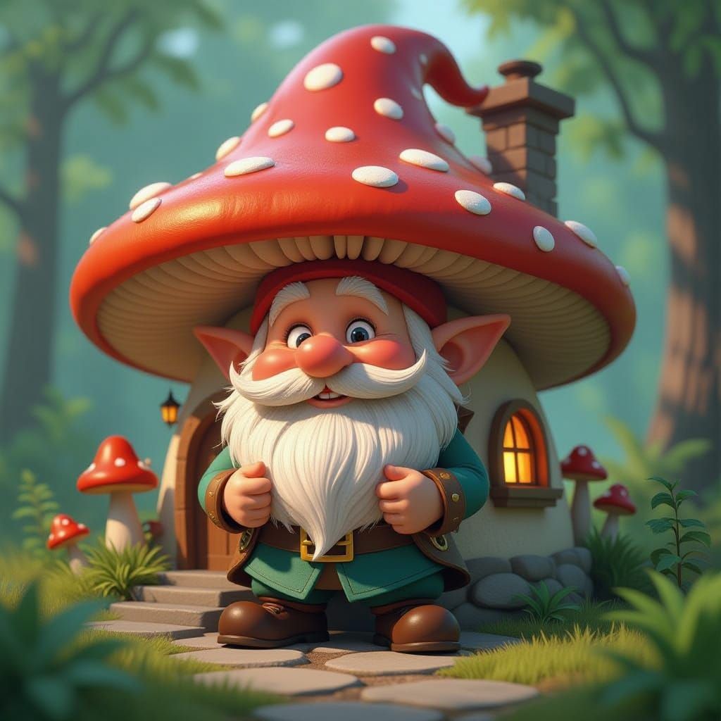 Handsome Gnome Decorates Mushroom Mansion in Dynamic Concept...