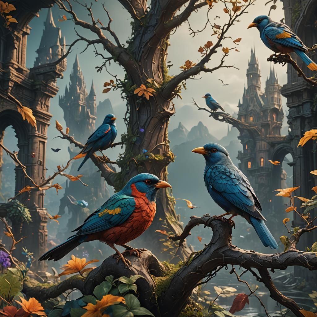 Fantastical Bird Matte Painting in Deep Color