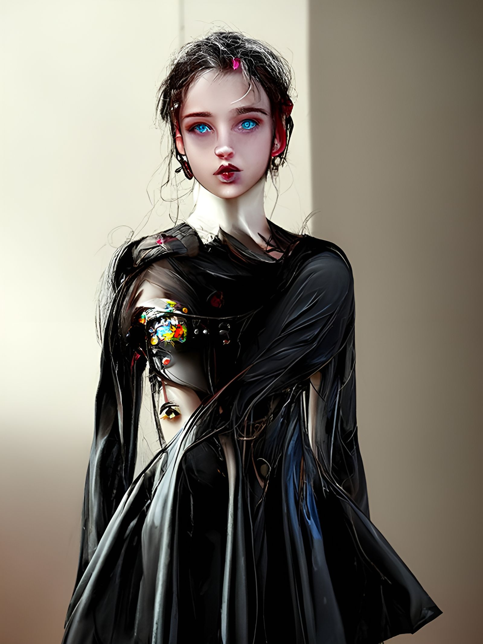 Gothic Beauty in a Neon-Lit Street