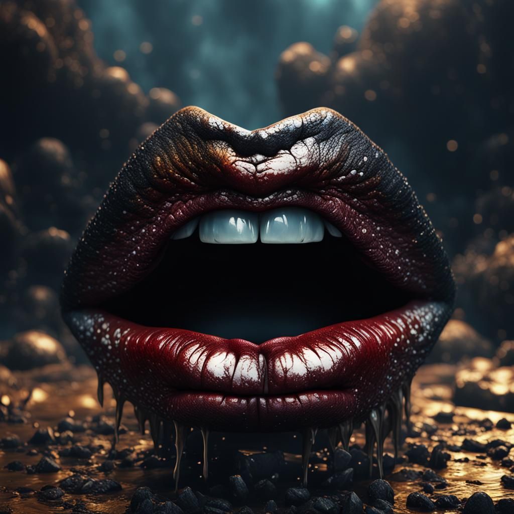 Pouting Black Lips in Detailed Matte Painting