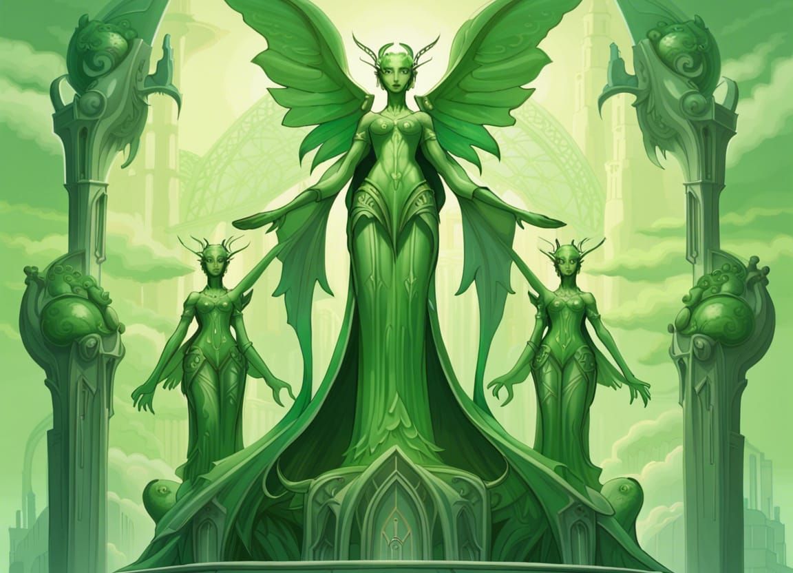 Art Deco Angel Statue in High Fantasy Landscape