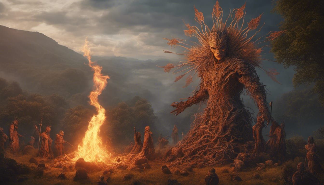 Celtic Mabon harvest festival burning wicker man