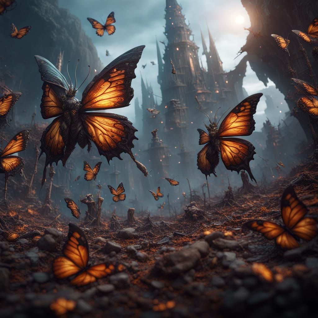 Fantastical War Butterflies in Detailed Digital Art