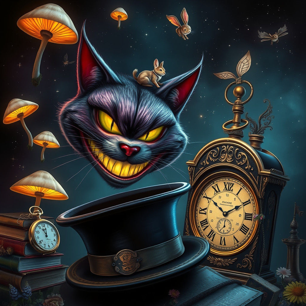 Surreal Wonderland Scene in Dark Fantasy Style with Zdzisław...