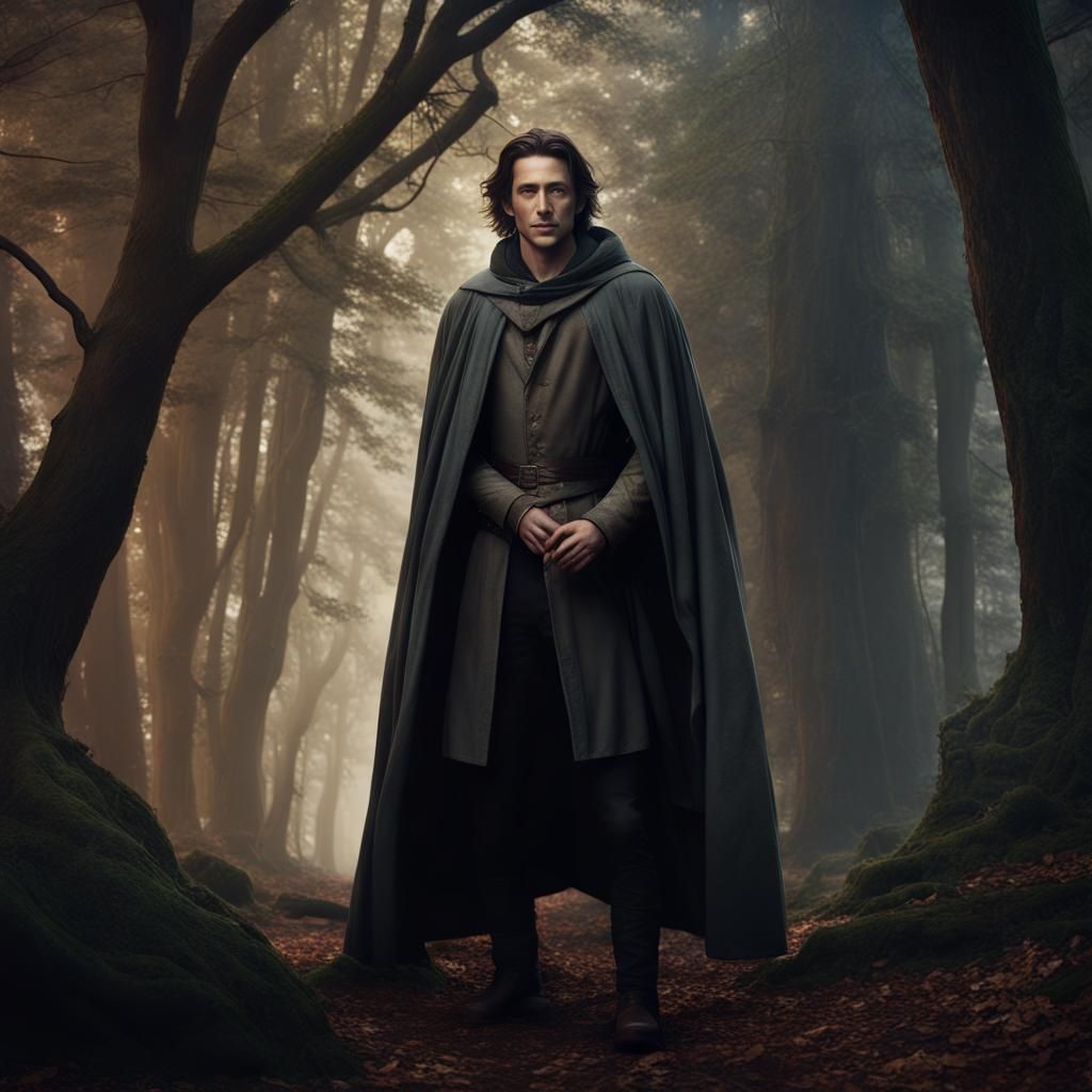 Handsome Man in Dark Forest: Matte Painting