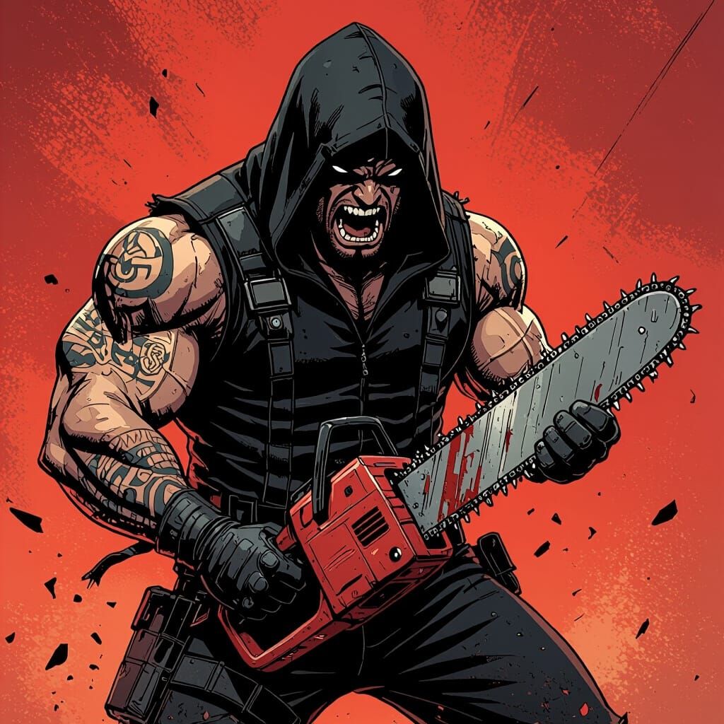 Executioner with Chainsaw in Comic Book Style