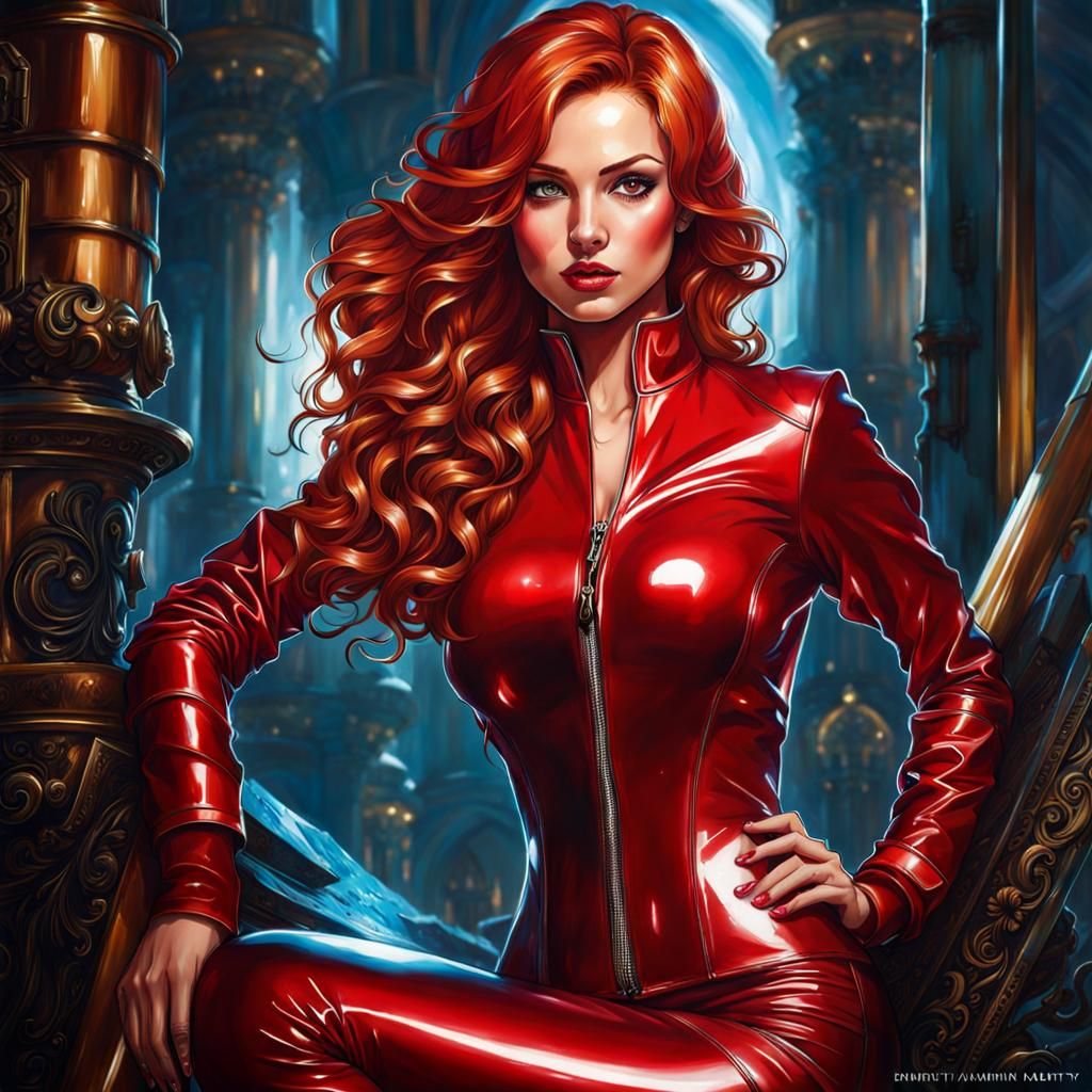 Stunning Portrait of a Red-Haired Woman in Latex