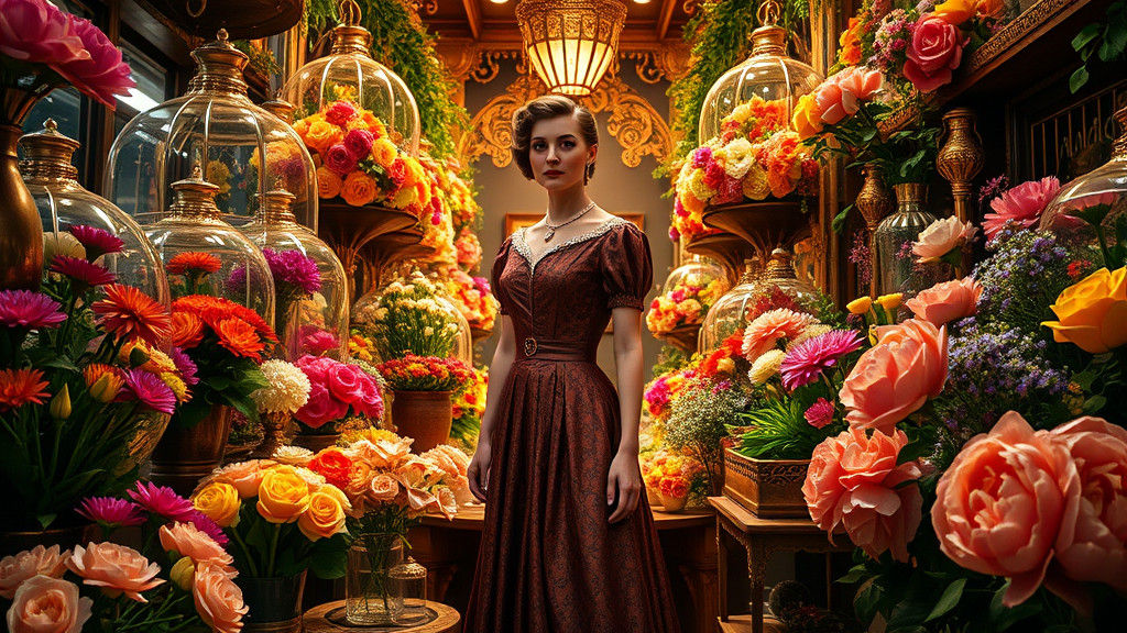 Victorian Steampunk Flower Shop with Lady