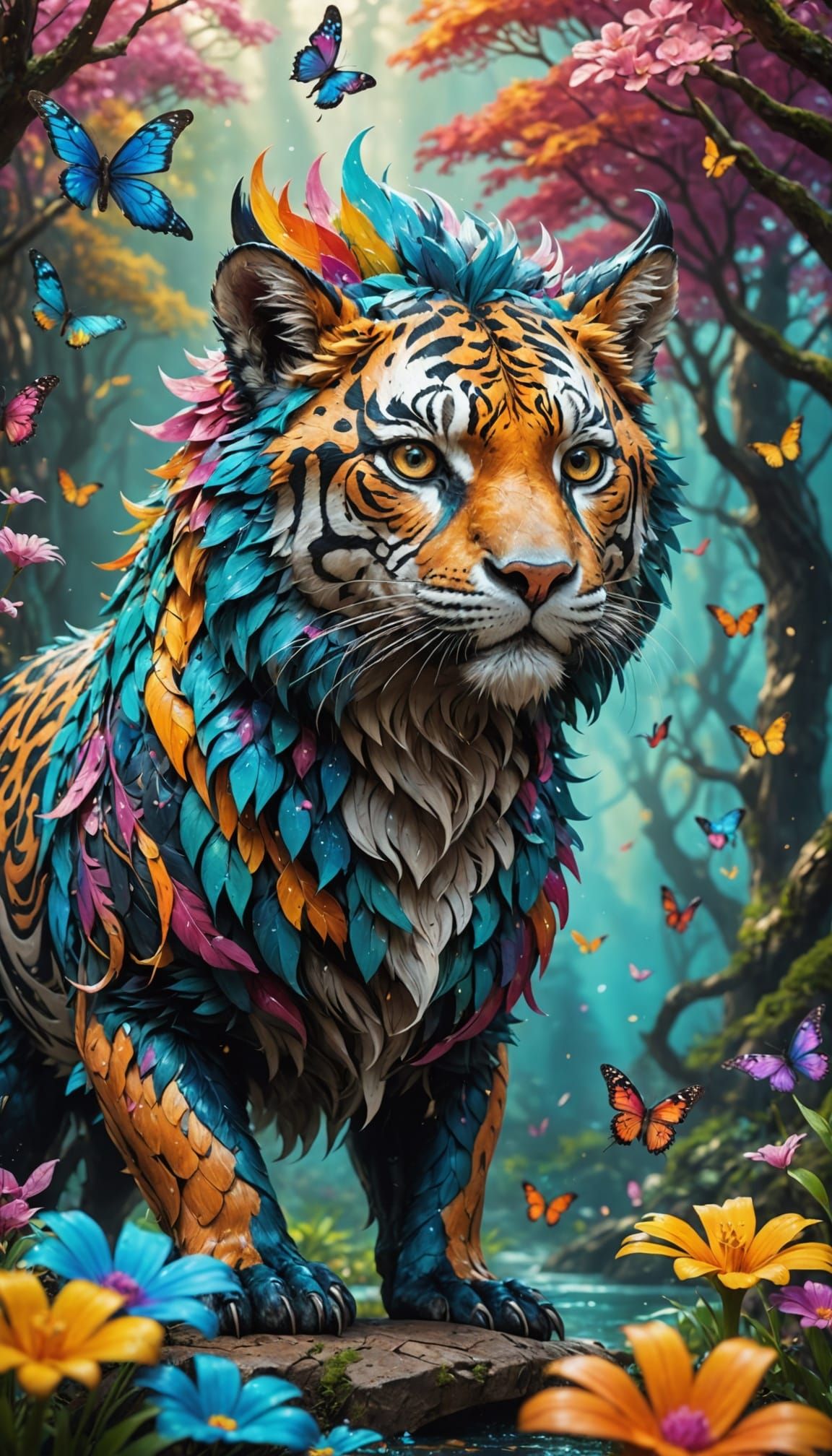 Ethereal Fantasy Creature Amidst Vibrant Enchanted Realm