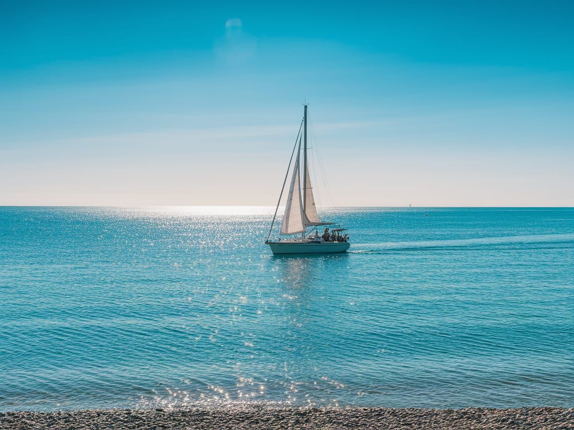 Sailboat Cruises Turquoise Waters Under Sunny Skies
