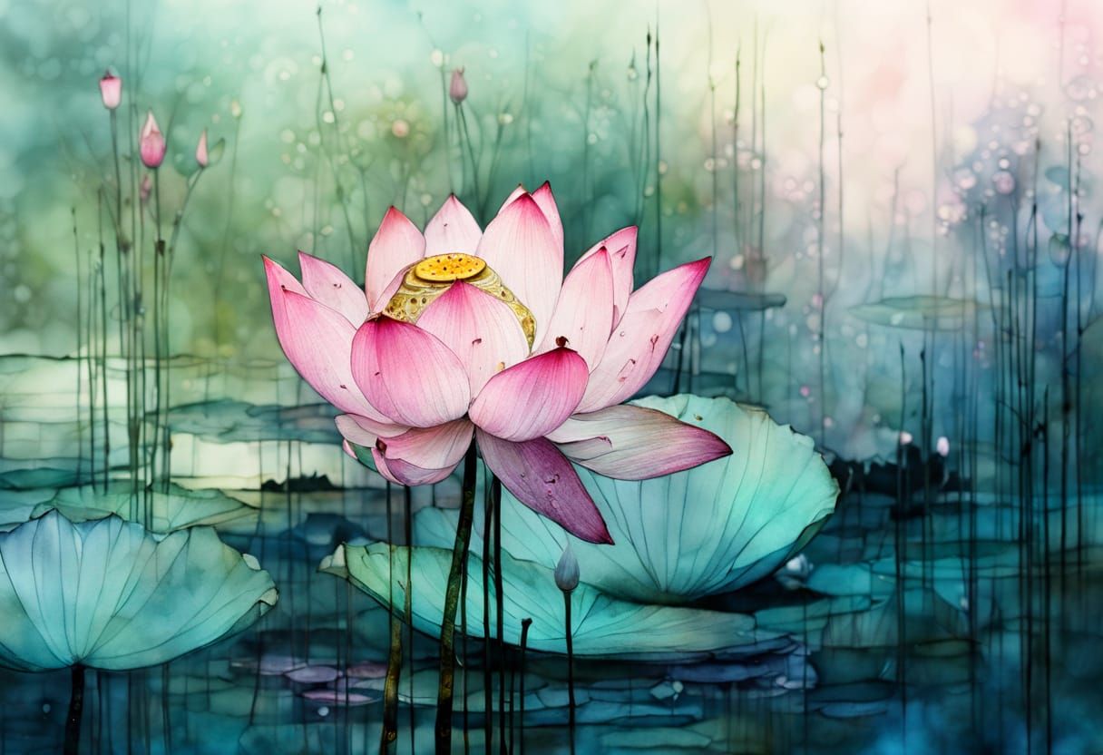 Vibrant Pink Lotus Blooms in a Marshy Paradise