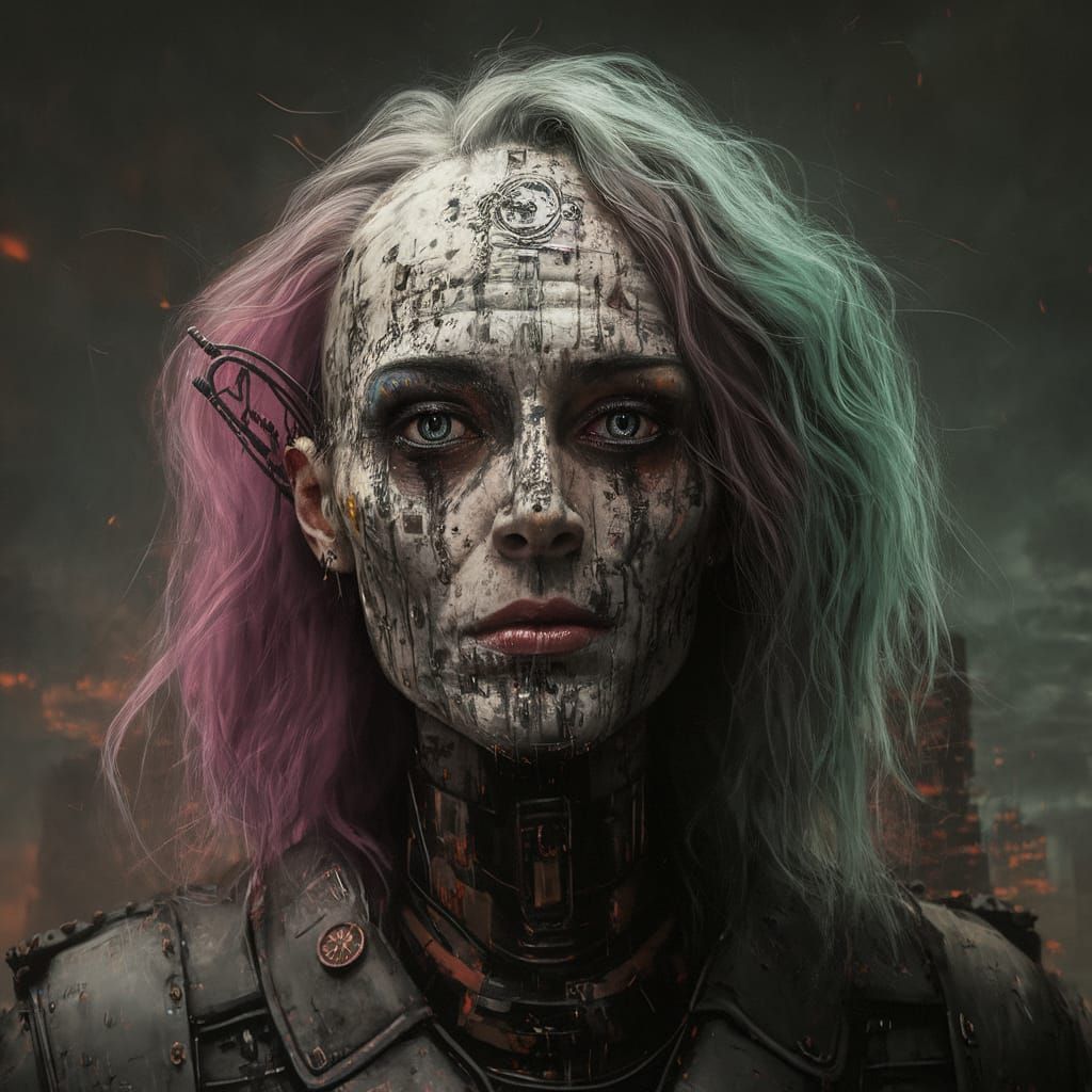 Dark Academia Dystopia with a Beaten Down Glitchcore Hero