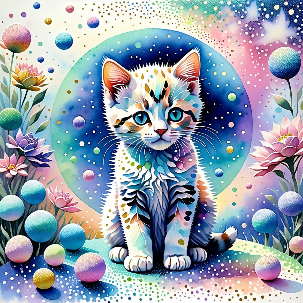 Kitten Portrait - Pointillism